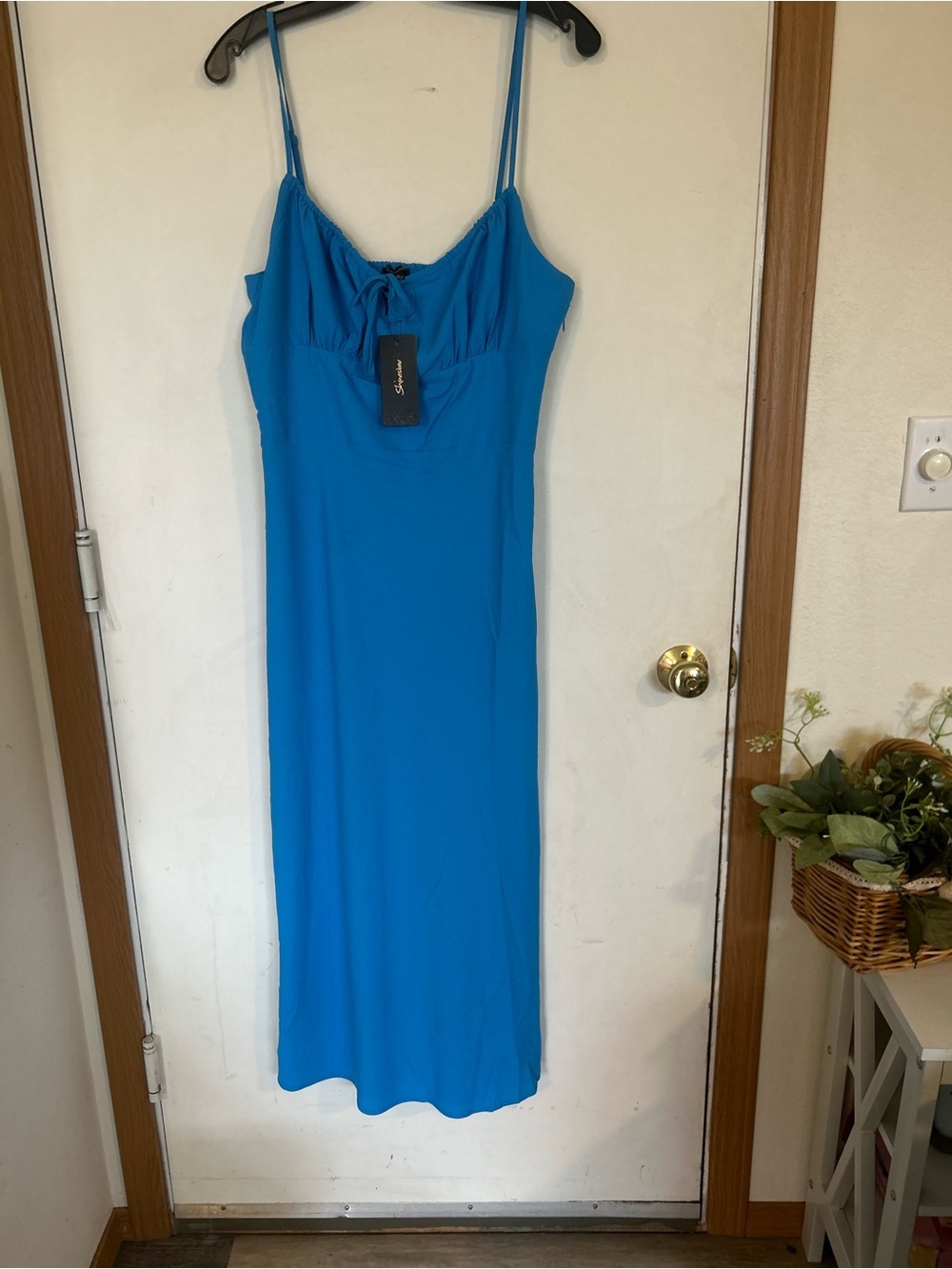 NWT ShineStar Large Blue Slip Maxi Dress with Spaghetti Straps Milkmaid vibes